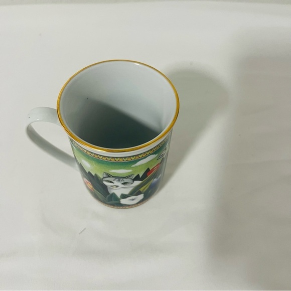 Vintage Russ Berrie Four Seasons Majestic Cat Mug Coffee Tea Beautiful Green - Picture 4 of 7